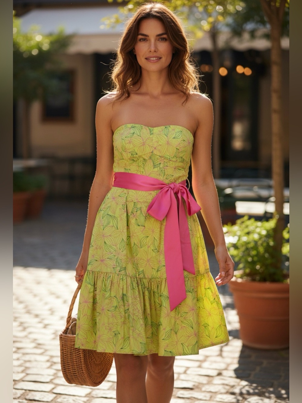 VTG Lilly Pulitzer Strapless Midi Sundress 4 Embroidered Floral Pink Green Sweet